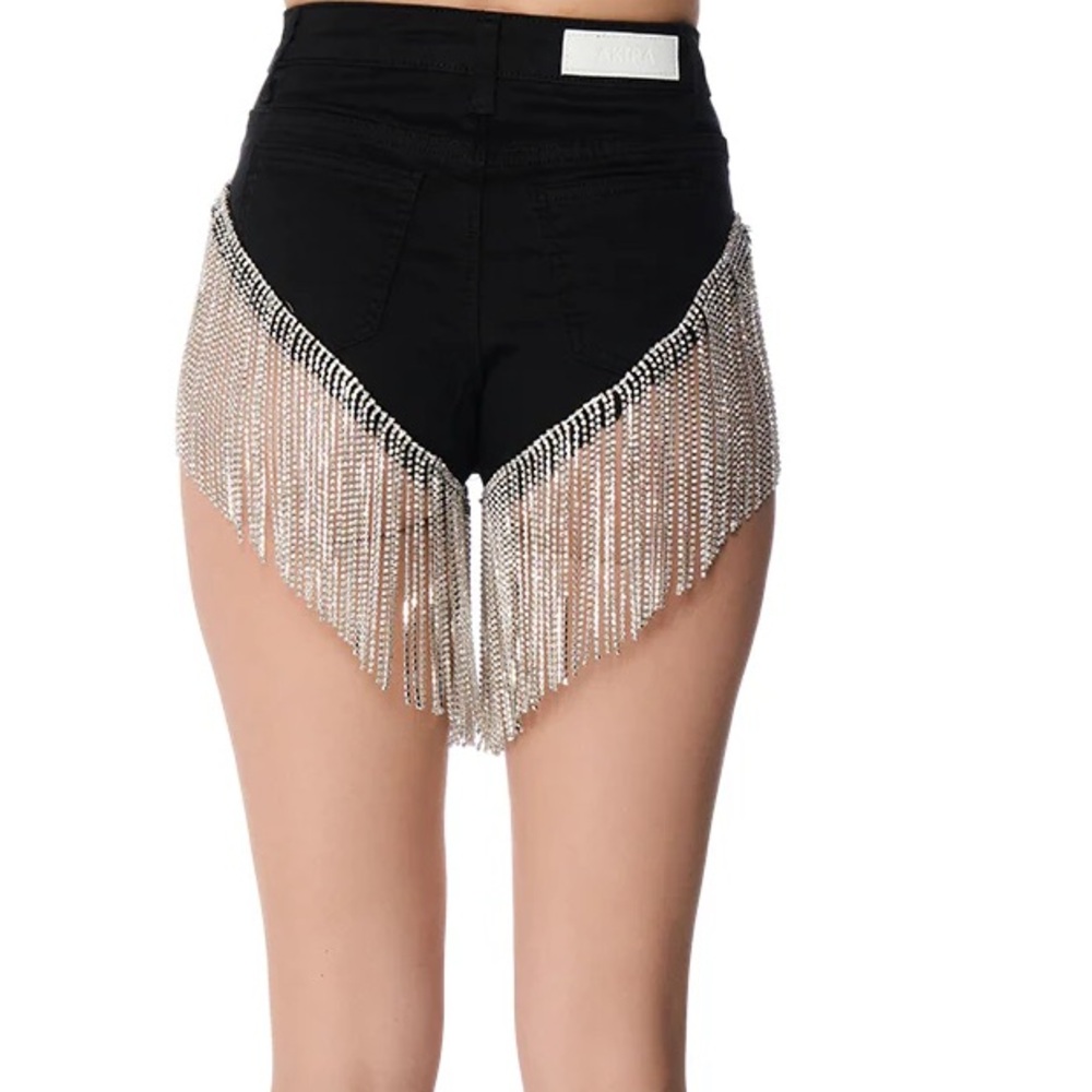 Akira WATERFALL RHINESTONE DENIM bling hight cut daisy duke glam SHORTS size 2x - Picture 4 of 13